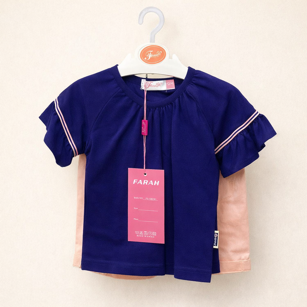 Girls Navy & Peach Shorts Set – 2 Piece Outfit - Image 3