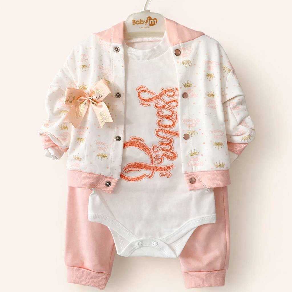 Princess Baby Girl 3 Piece Outfit Set <br>Jacket, Bodysuit & Pants
