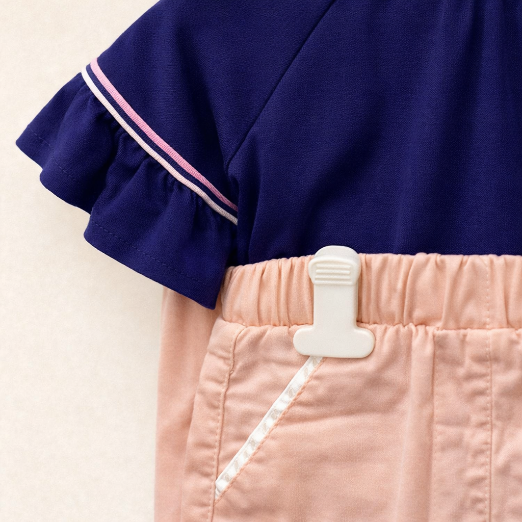Girls Navy & Peach Shorts Set – 2 Piece Outfit - Image 2