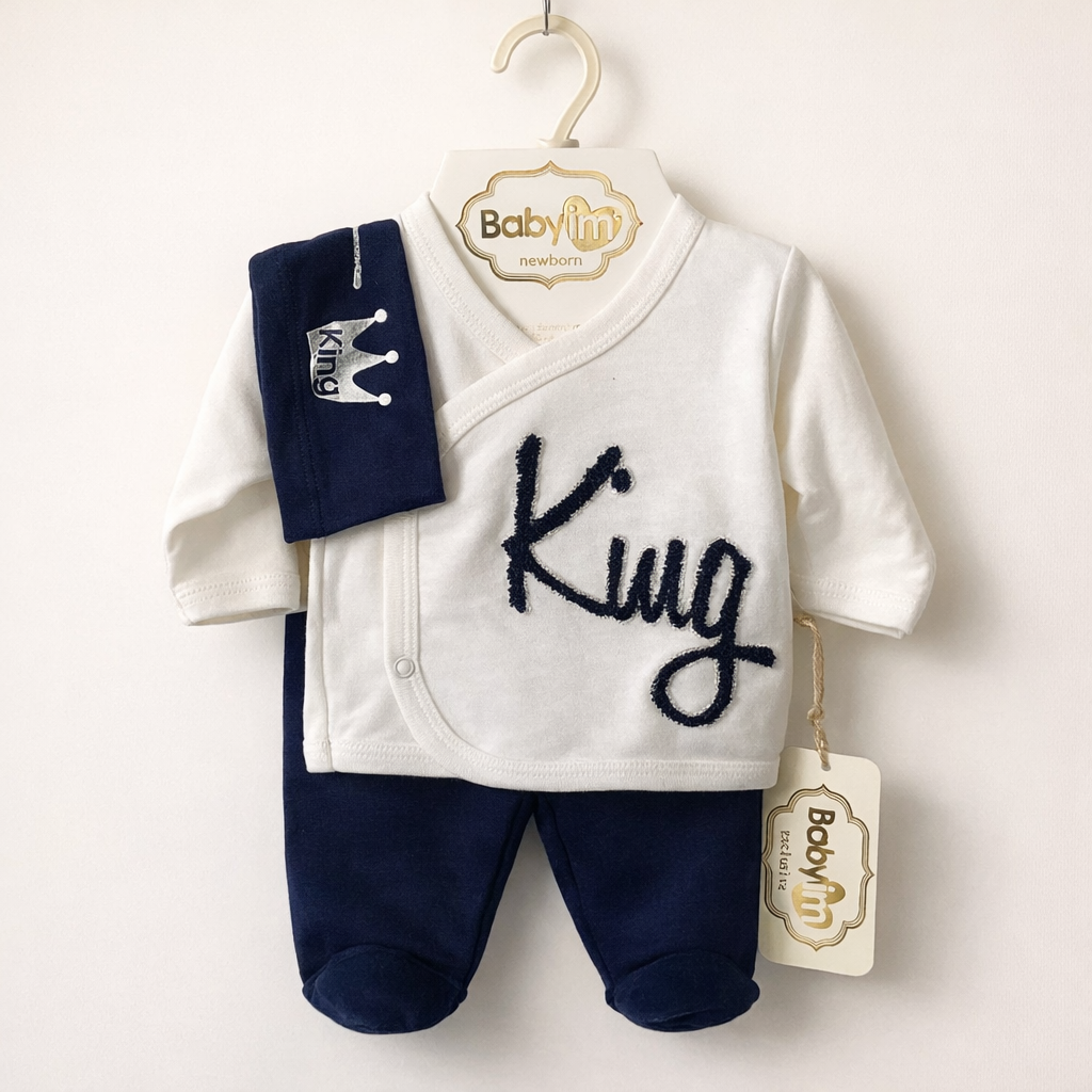 King Baby Boy Outfit Set | Newborn 3 Piece Cotton Set