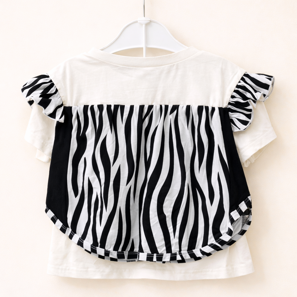 Trendy Girls Zebra Print Ruffle T-Shirt - Image 3