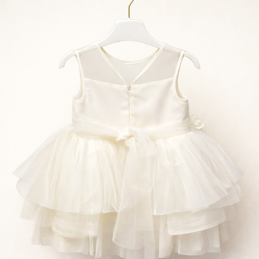 Luxury Baby Girl Ivory Tulle Flower Party Dress - Image 2