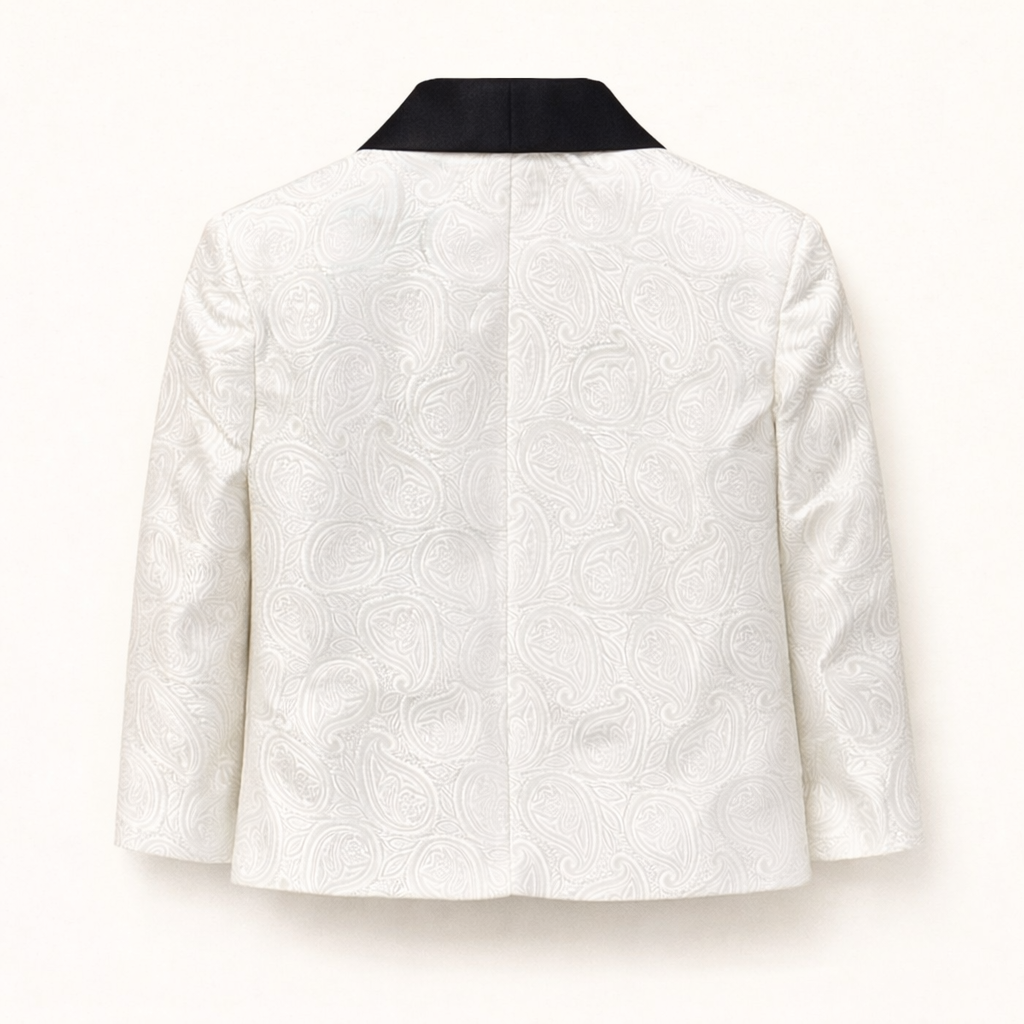 Boys White Paisley Tuxedo Blazer | Kids Formal Wedding Jacket - Image 2