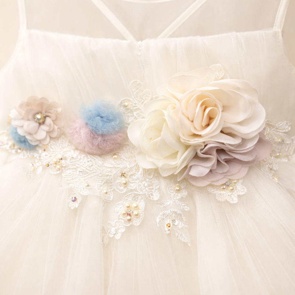 Luxury Baby Girl Ivory Tulle Flower Party Dress - Image 3