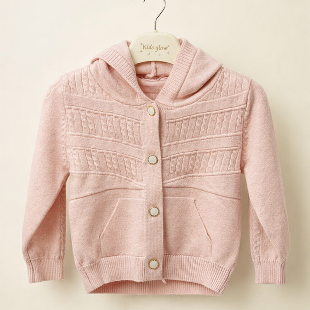 Girls Blush Pink Knit Hooded Cardigan