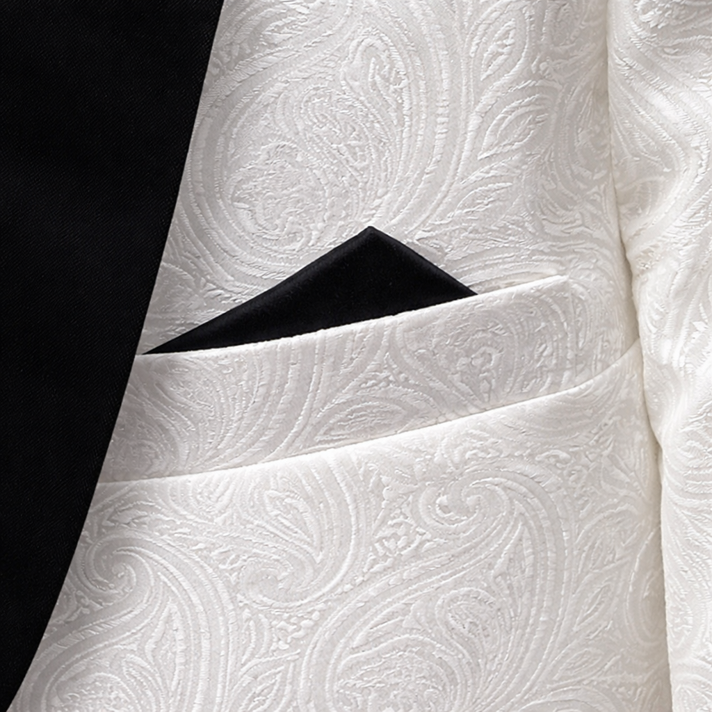 Boys White Paisley Tuxedo Blazer | Kids Formal Wedding Jacket - Image 3