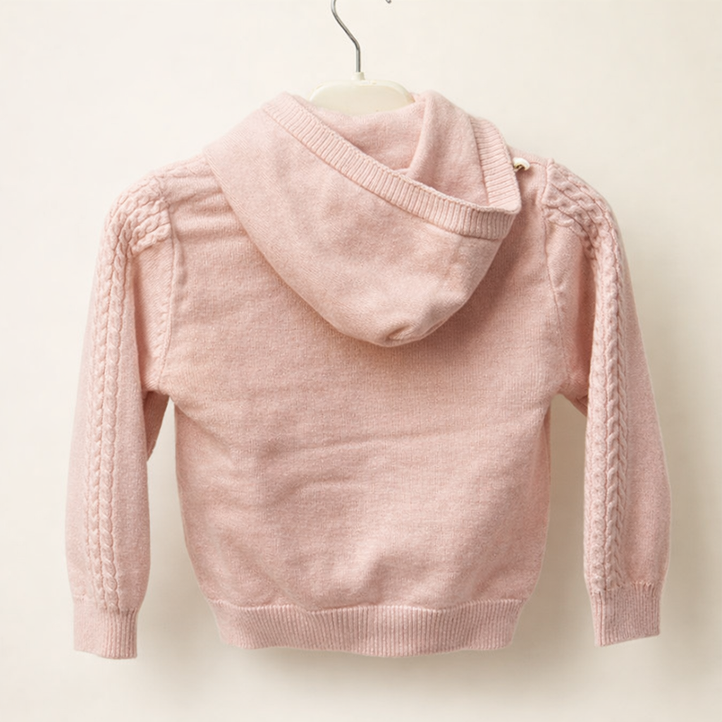 Girls Blush Pink Knit Hooded Cardigan - Image 2